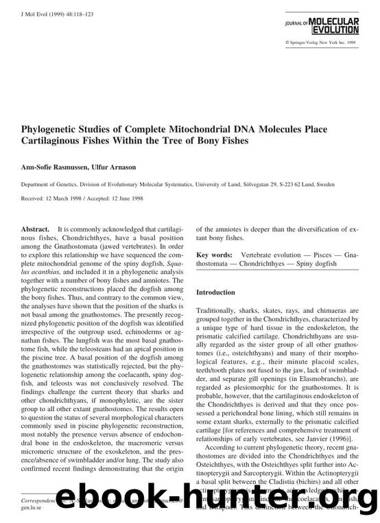 Phylogenetic Studies of Complete Mitochondrial DNA Molecules Place Cartilaginous Fishes Within the Tree of Bony Fishes by Rasmussen A.-S. et al