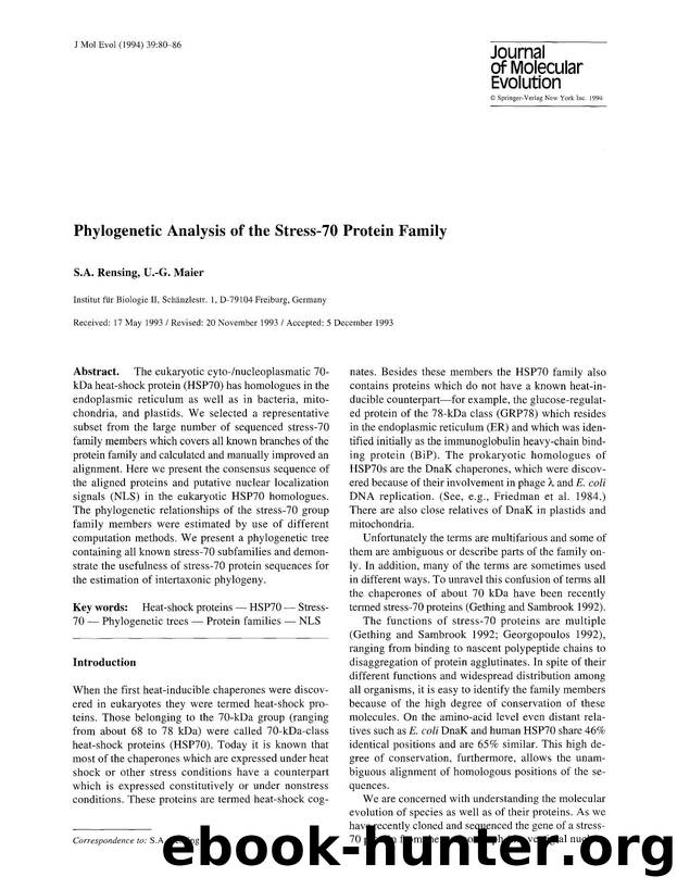 Phylogenetic analysis of the stress-70 protein family by Unknown