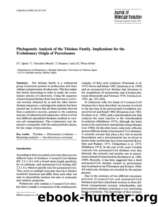 Phylogenetic analysis of the thiolase family. Implications for the evolutionary origin of peroxisomes by Unknown