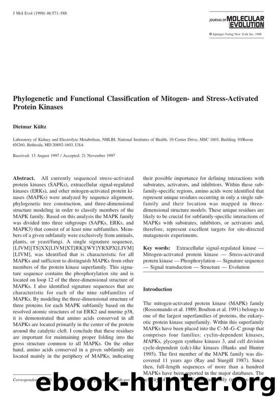 Phylogenetic and Functional Classification of Mitogen- and Stress-Activated Protein Kinases by Kultz D