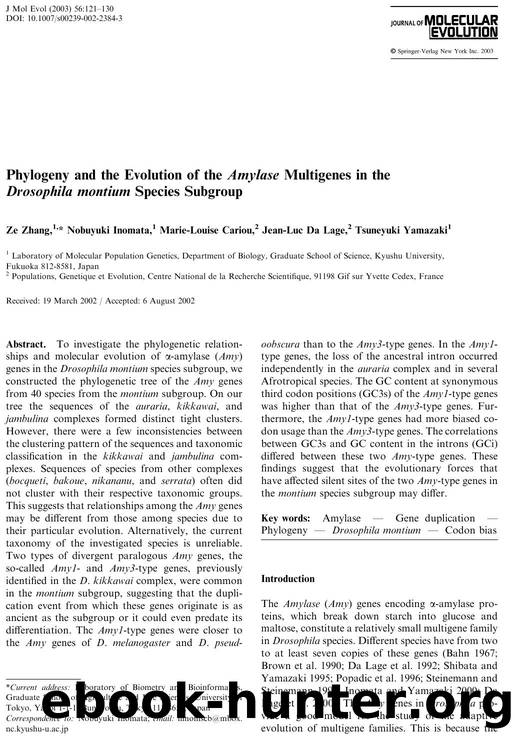 Phylogeny and the Evolution of the Amylase Multigenes in the Drosophila montium Species Subgroup by Zhang Z. et al