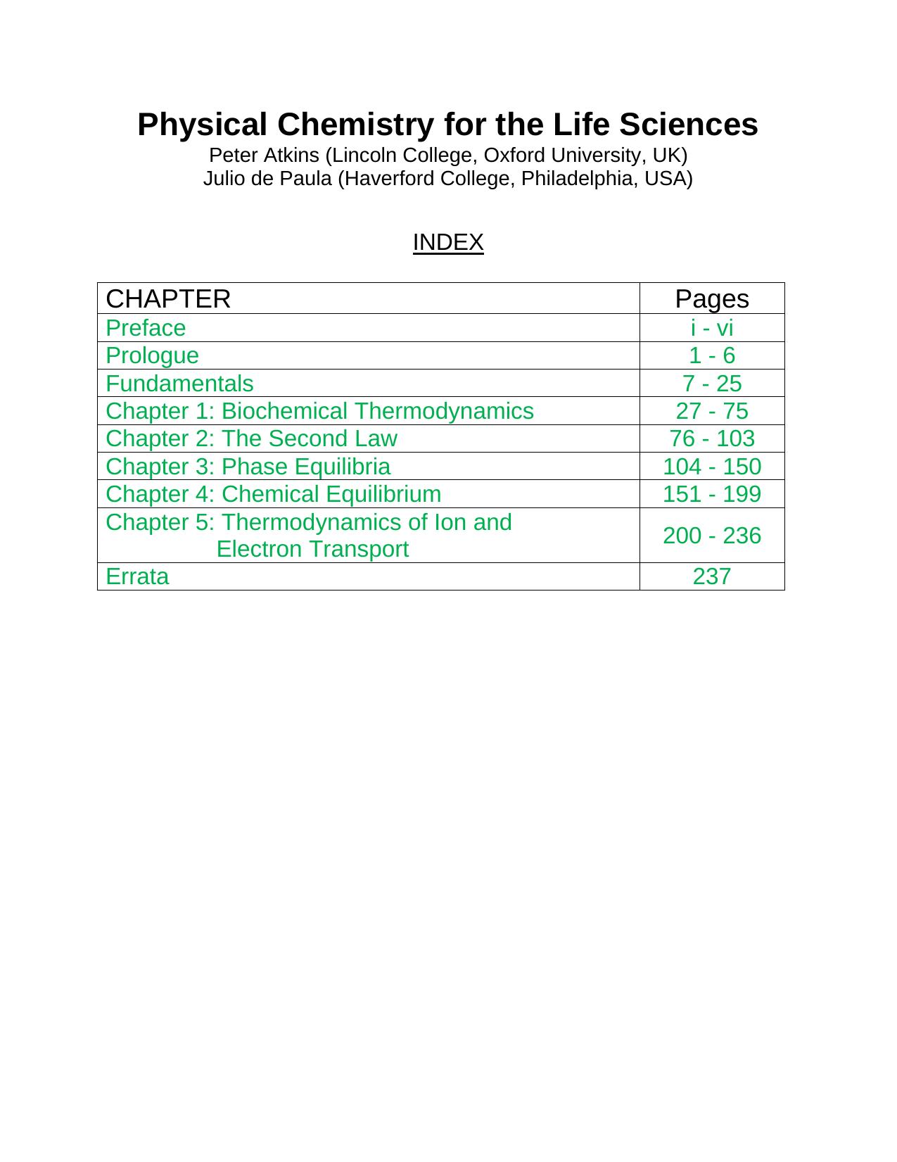 Physical Chemistry for Life Sciences by polka