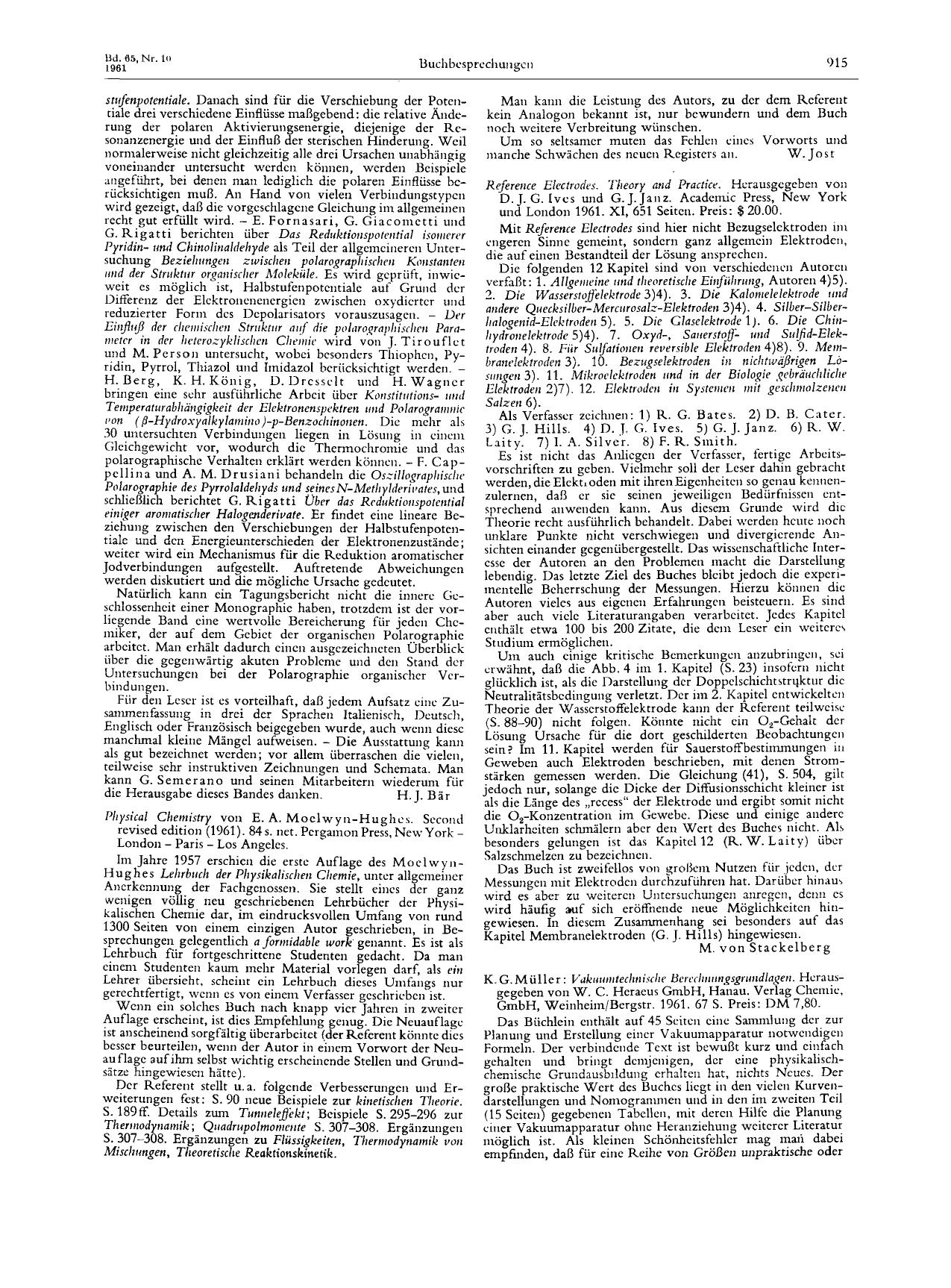 Physical Chemistry von E. A. Moelwyn-Hughes. Second revised edition (1961). 84s. net. Pergamon Press, New York - London - Paris - Los Angeles by Unknown