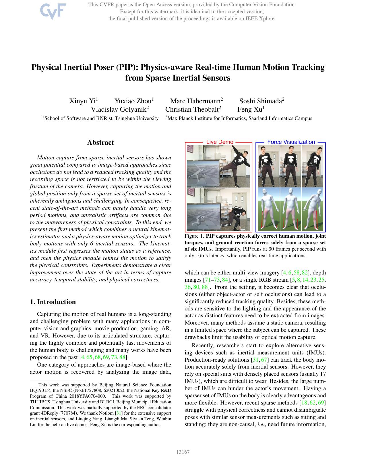 Physical Inertial Poser (PIP): Physics-Aware Real-Time Human Motion Tracking From Sparse Inertial Sensors by unknow