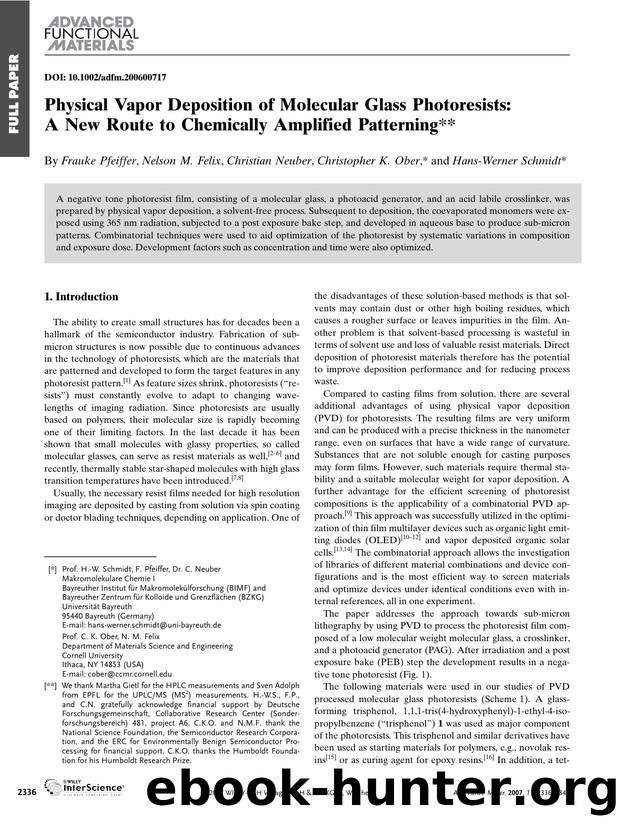 Physical Vapor Deposition of Molecular Glass Photoresists: A New Route to Chemically Amplified Patterning by Unknown