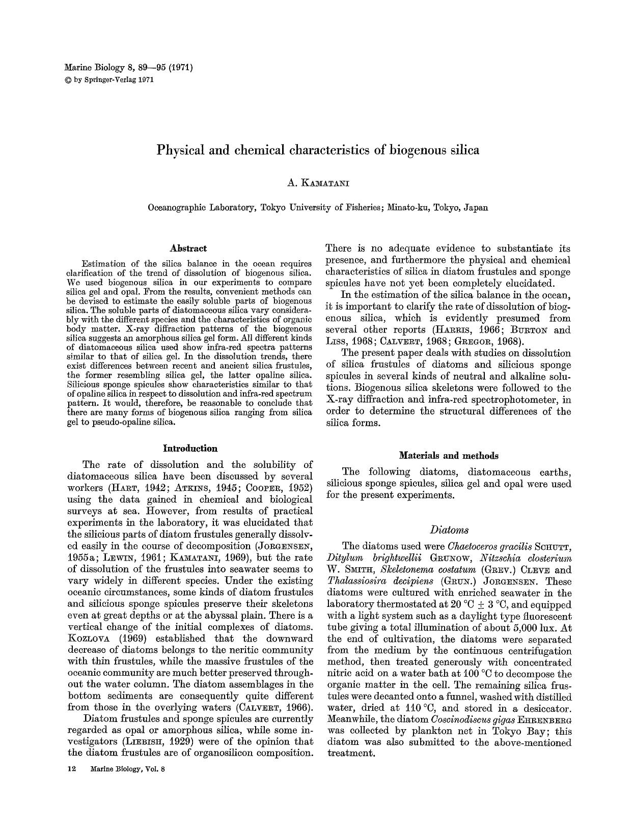 Physical and chemical characteristics of biogenous silica by Unknown