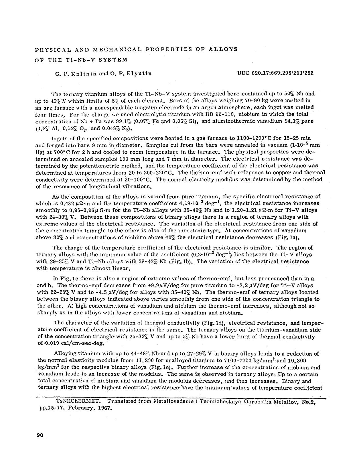 Physical and mechanical properties of alloys of the Ti−Nb−V system by Unknown