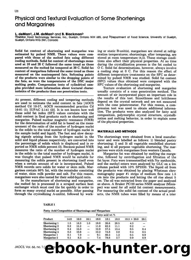 Physical and textural evaluation of some shortenings and margarines by Unknown