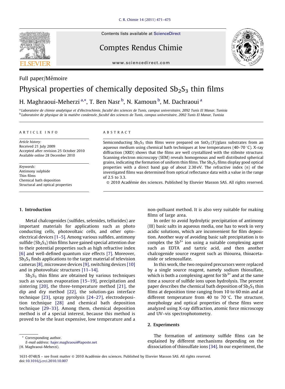 Physical properties of chemically deposited Sb2S3 thin films by H. Maghraoui-Meherzi