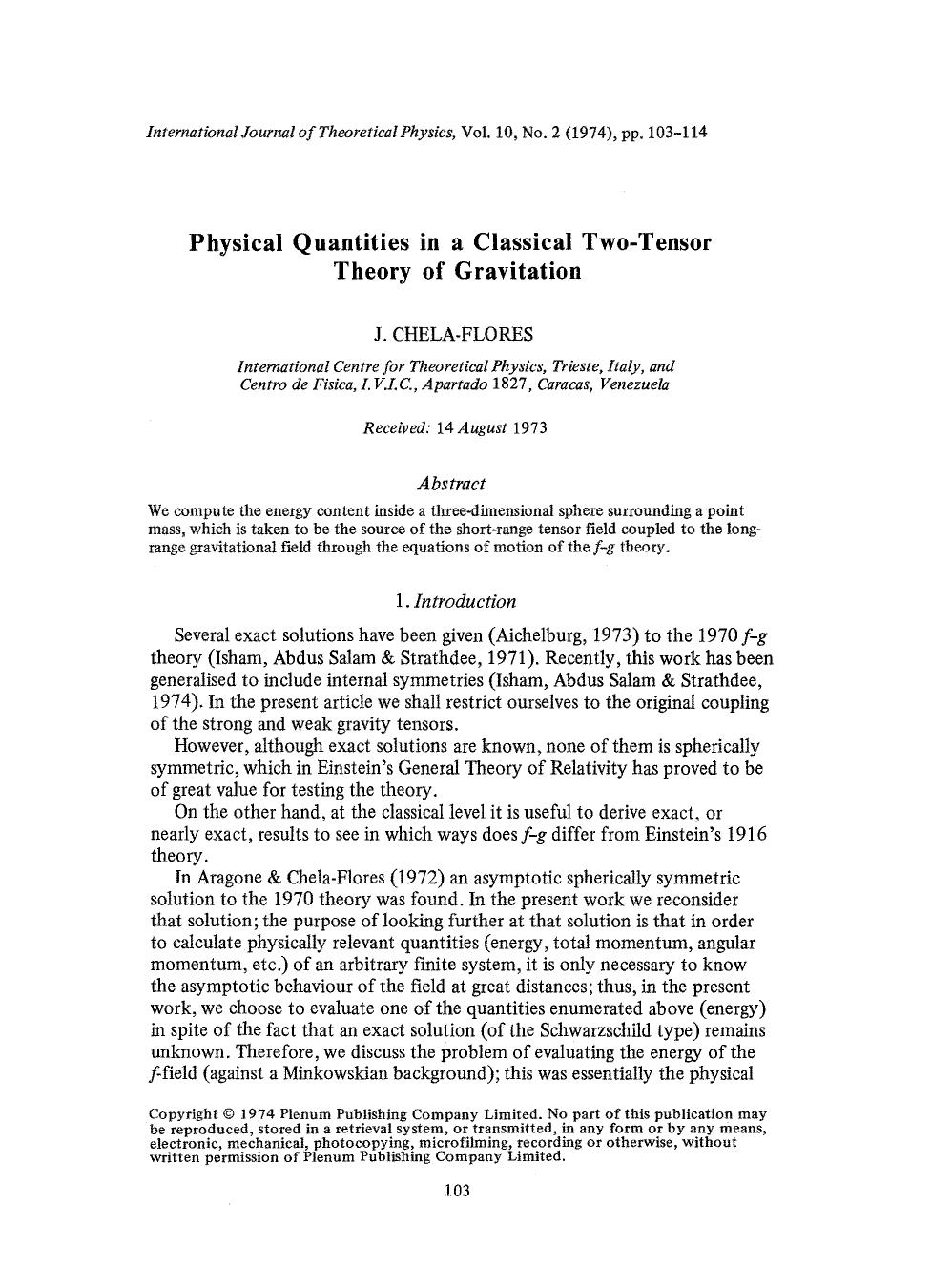 Physical quantities in a classical two-tensor theory of gravitation by Unknown