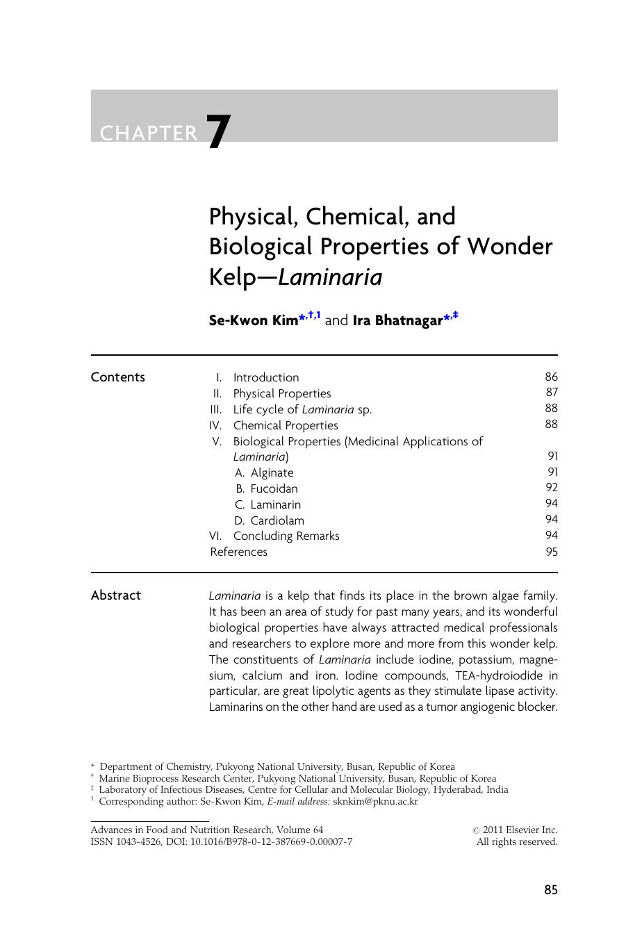 Physical, Chemical, and Biological Properties of Wonder Kelp-Laminaria by Se-Kwon Kim & Ira Bhatnagar