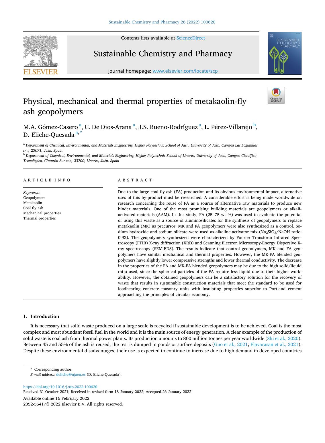 Physical, mechanical and thermal properties of metakaolin-fly ash geopolymers by unknow