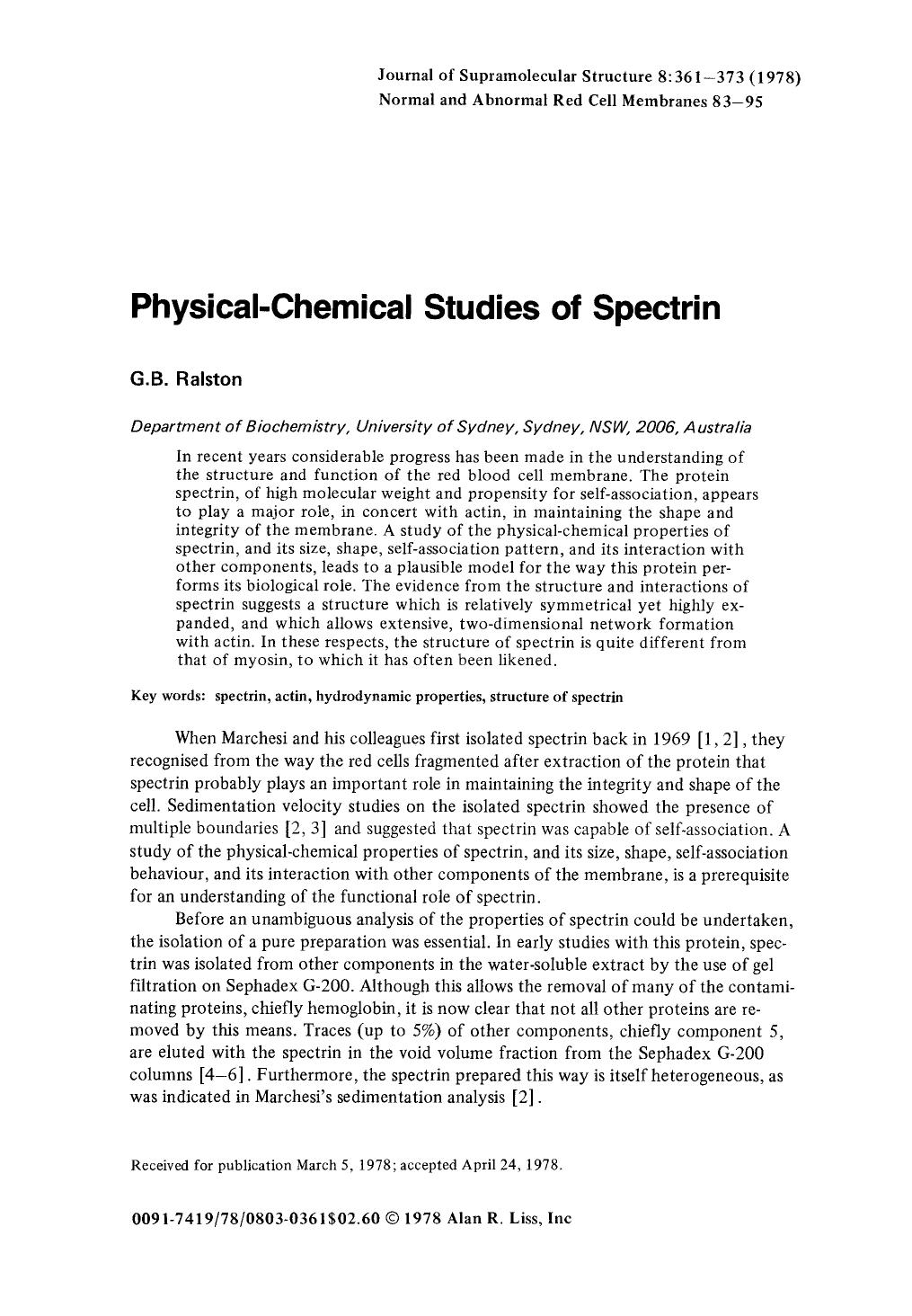 Physical-chemical studies of spectrin by Unknown