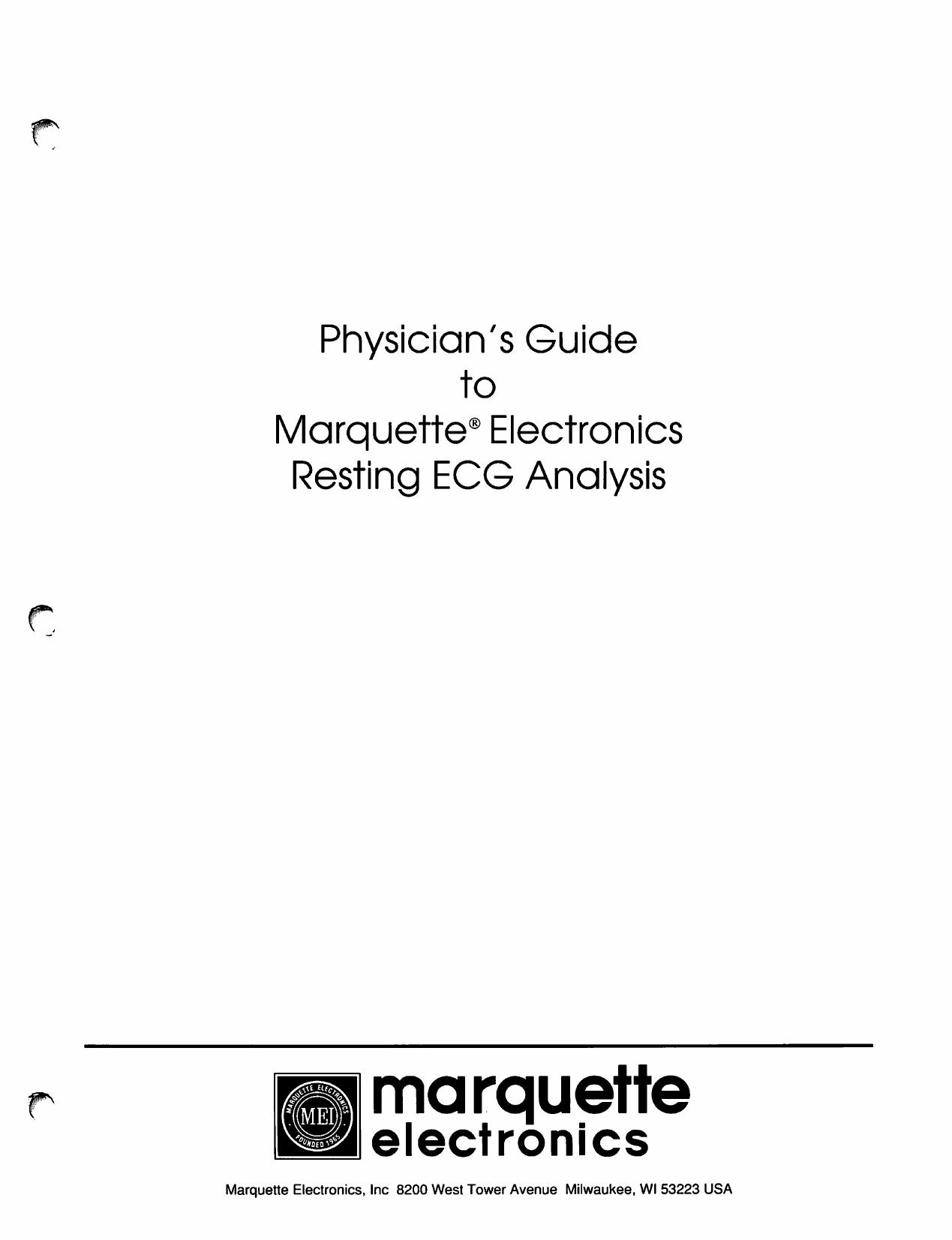 Physicians Guide to Marquette Electronics Resting ECG by Unknown