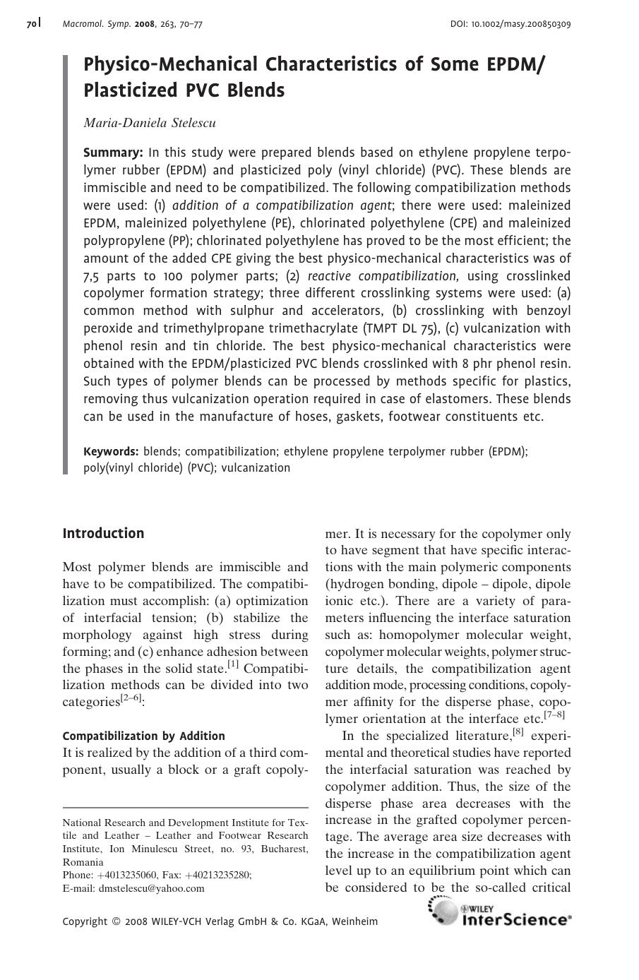Physico-Mechanical Characteristics of Some EPDMPlasticized PVC Blends by Unknown