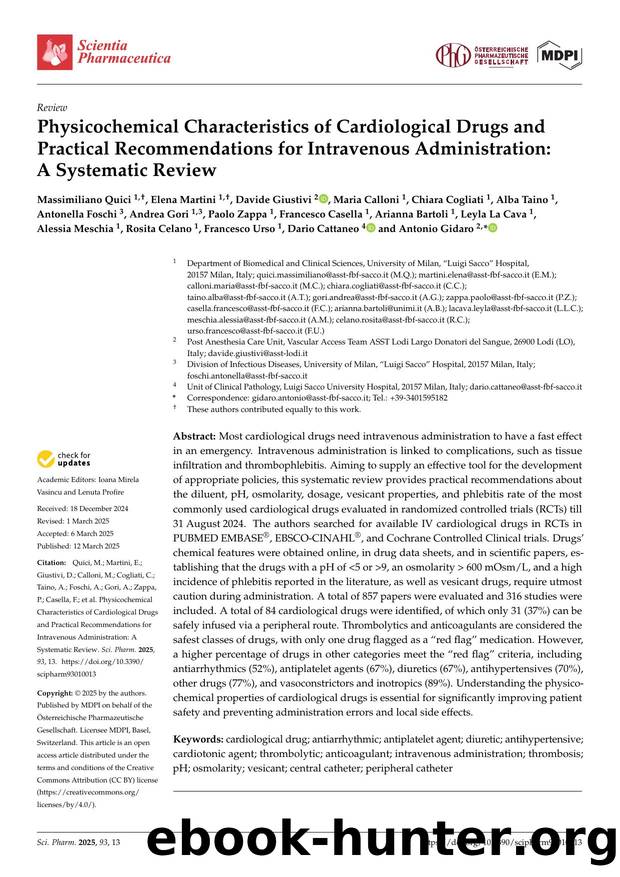 Physicochemical Characteristics of Cardiological Drugs and Practical Recommendations for Intravenous Administration: A Systematic Review by unknow