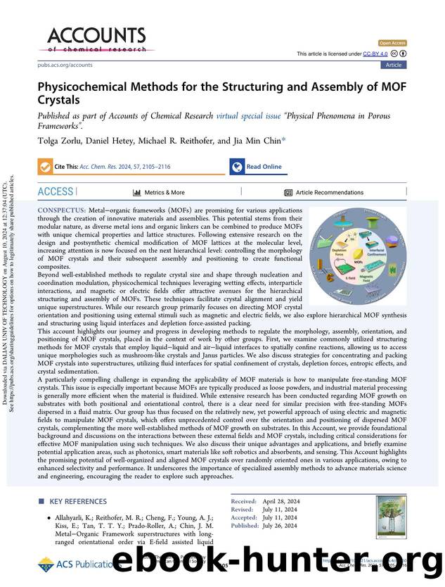 Physicochemical Methods for the Structuring and Assembly of MOF Crystals by Tolga Zorlu Daniel Hetey Michael R. Reithofer & Jia Min Chin