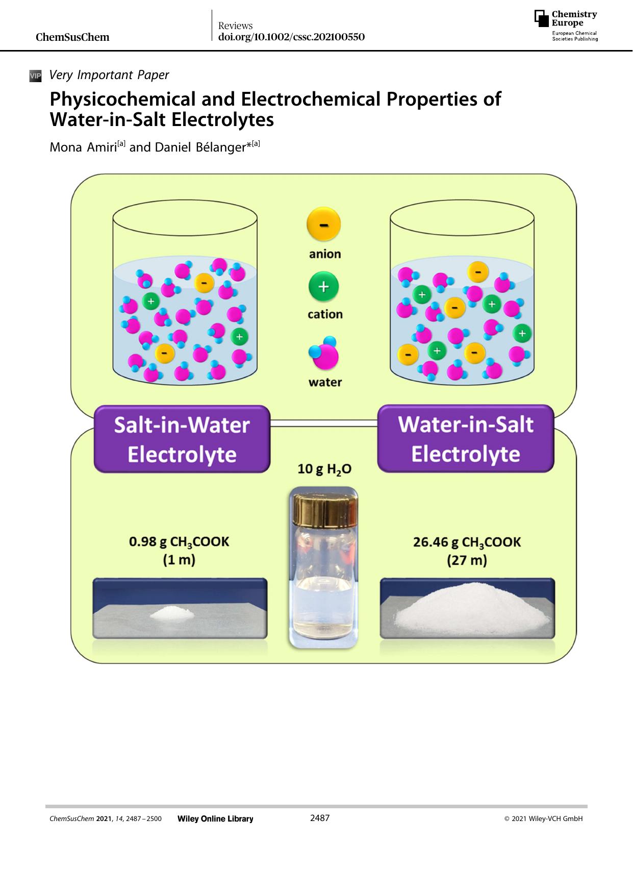Physicochemical and Electrochemical Properties of WaterâinâSalt Electrolytes by Unknown
