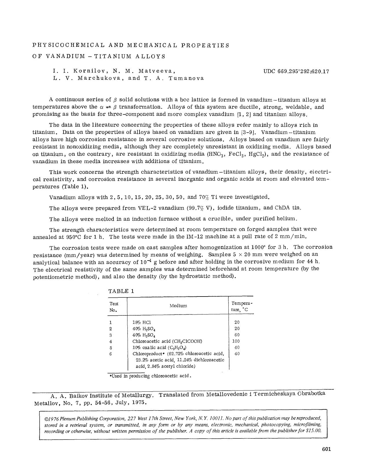 Physicochemical and mechanical properties of vanadium-titanium alloys by Unknown