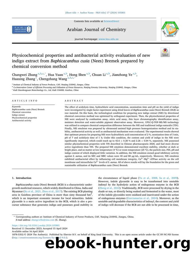 Physicochemical properties and antibacterial activity evaluation of new indigo extract from Baphicacanthus cusia (Nees) Bremek prepared by chemical conversion method by Changwei Zhang & Hua Yuan & Hong Shen & Chuan Li & Jianzhong Ye & Huaxing Zhang & Chengzhang Wang