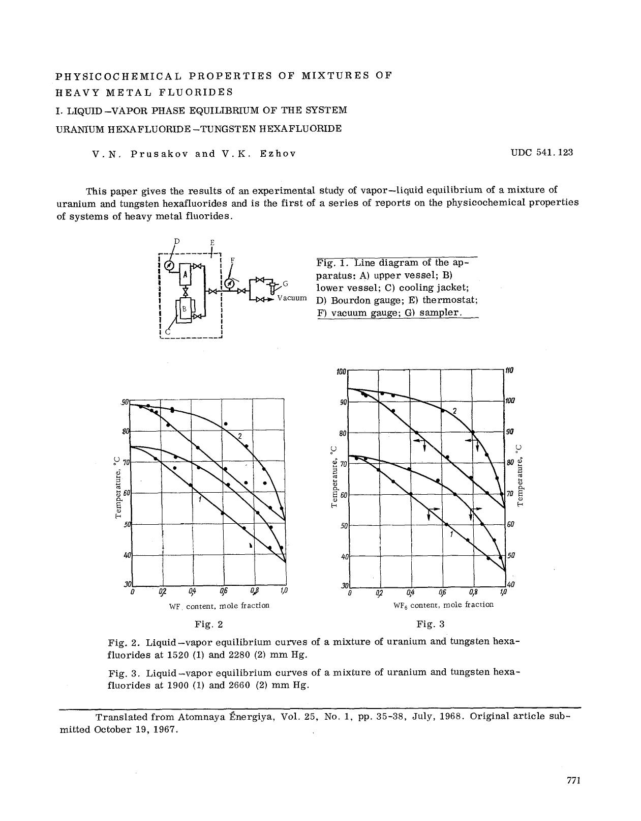 Physicochemical properties of mixtures of heavy metal fluorides I. Liquid-vapor phase equilibrium of the system uranium hexafluoride-tungsten hexafluoride by Unknown
