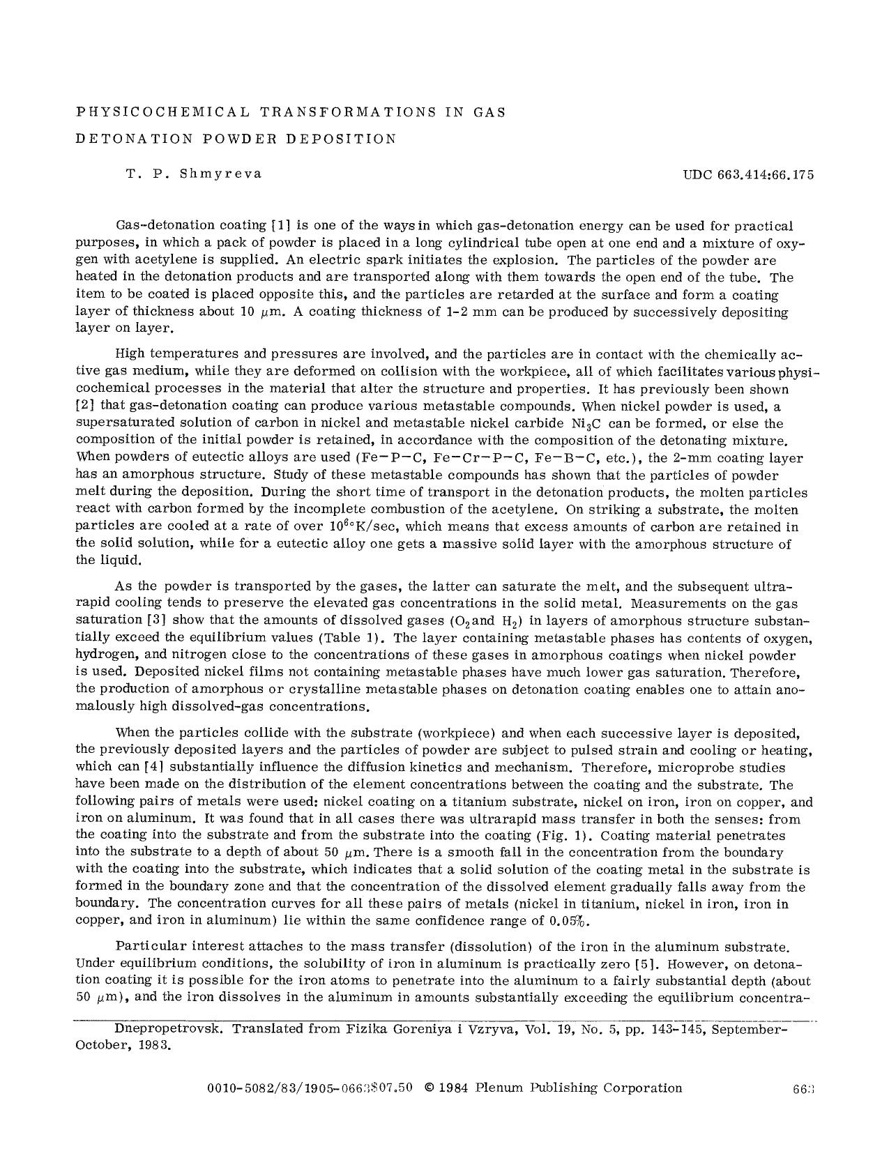 Physicochemical transformations in gas detonation powder deposition by Unknown