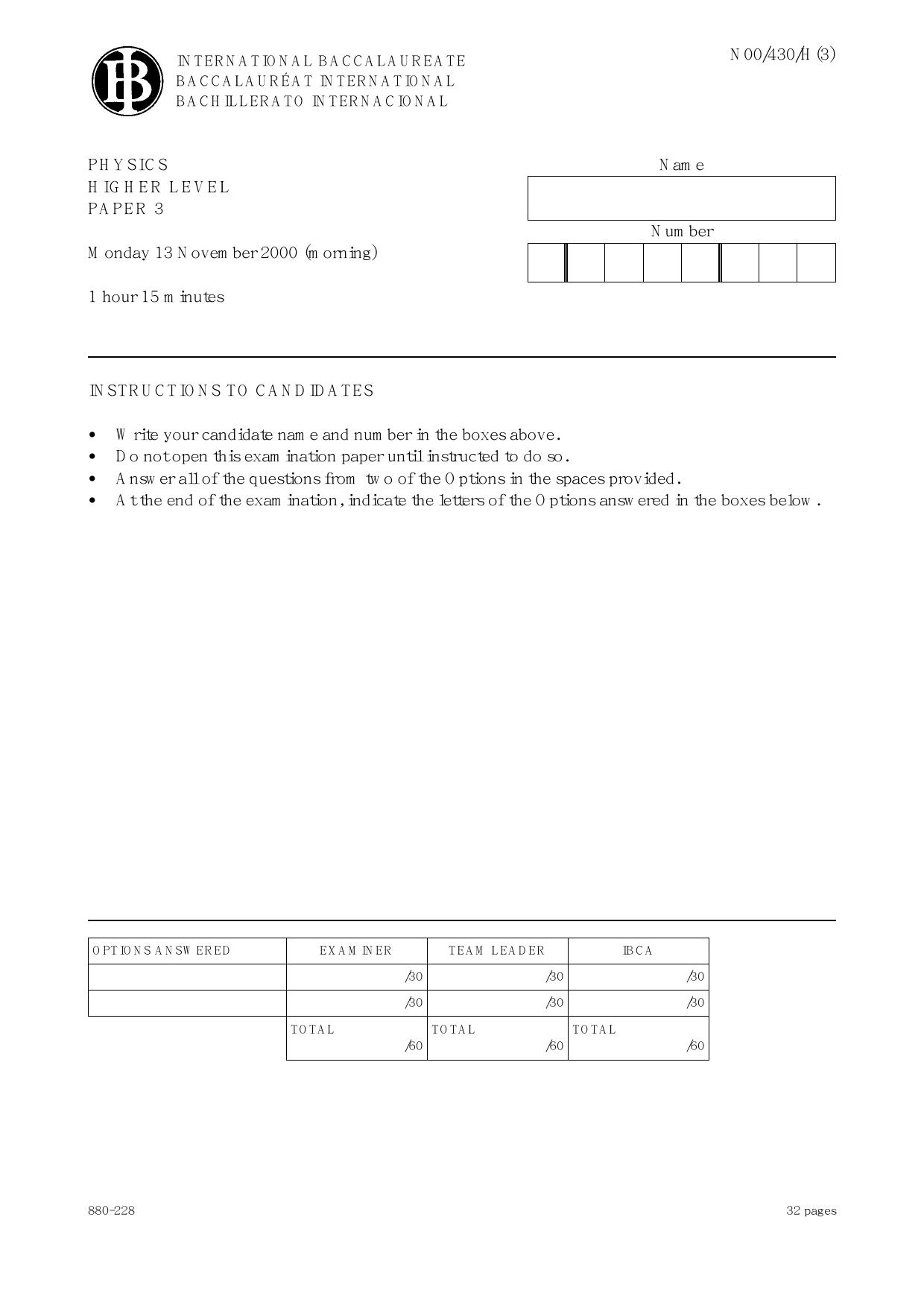 Physics - Higher Level - Paper Three by unknow