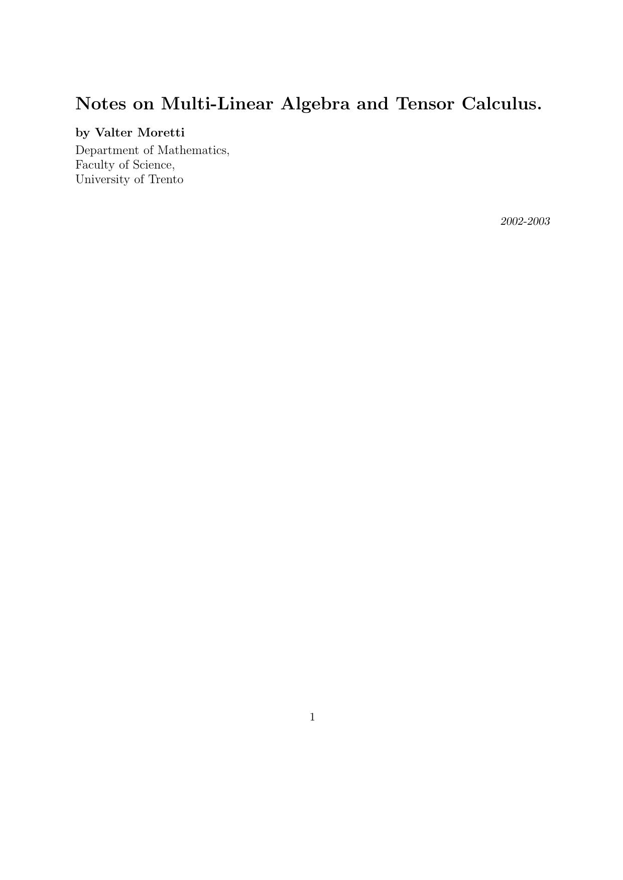 Physics - Tensor by Notes On Multi-Linear Algebra & Tensor Calculus I