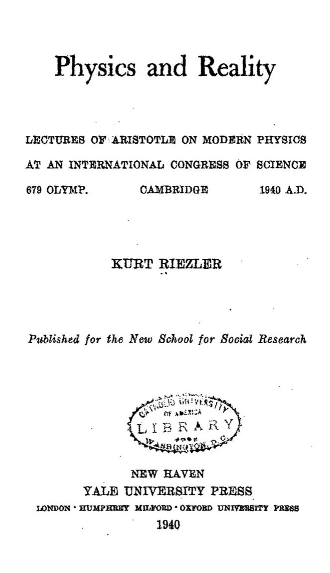 Physics and Reality by Kurt Riezler