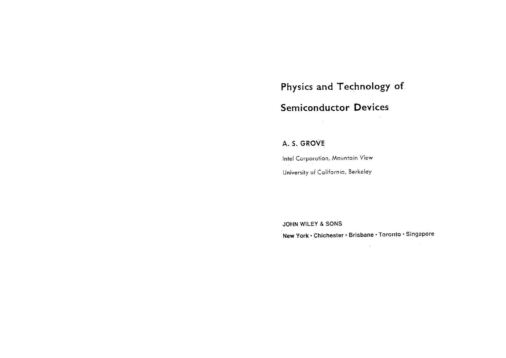 Physics and Technology of Semiconductor Devices by Grove A.S