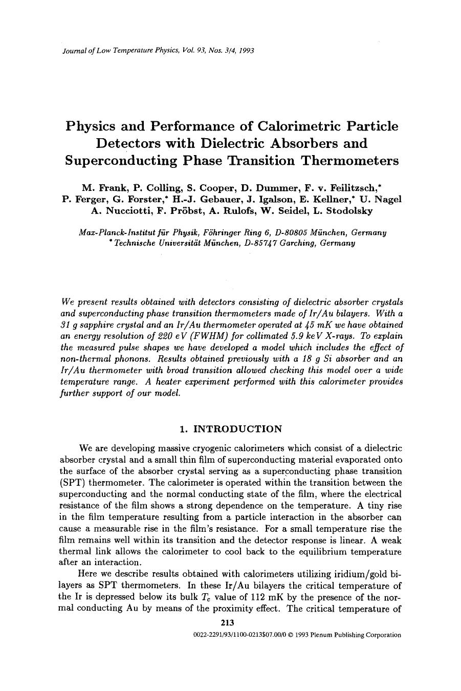 Physics and performance of calorimetric particle detectors with dielectric absorbers and superconducting phase transition thermometers by Unknown