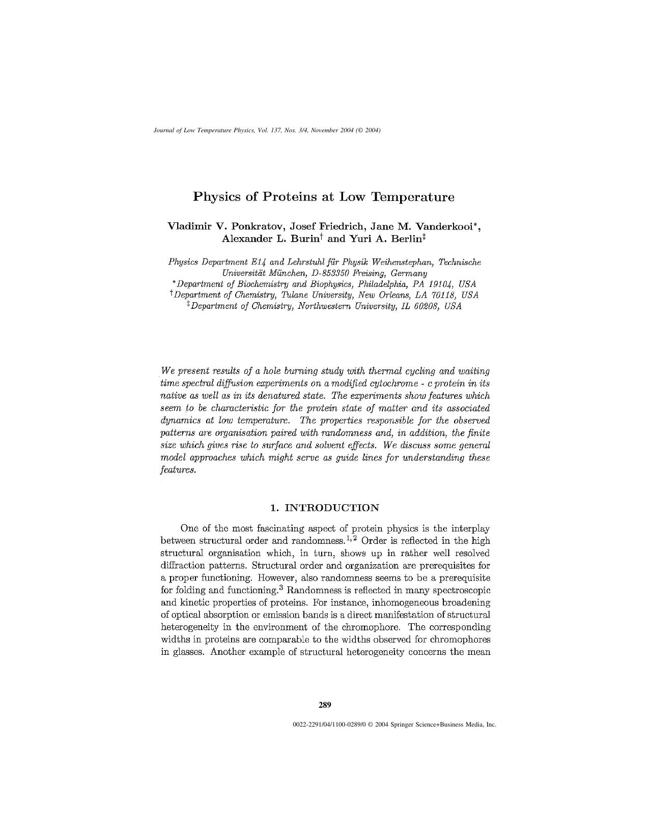 Physics of Proteins at Low Temperature by Unknown