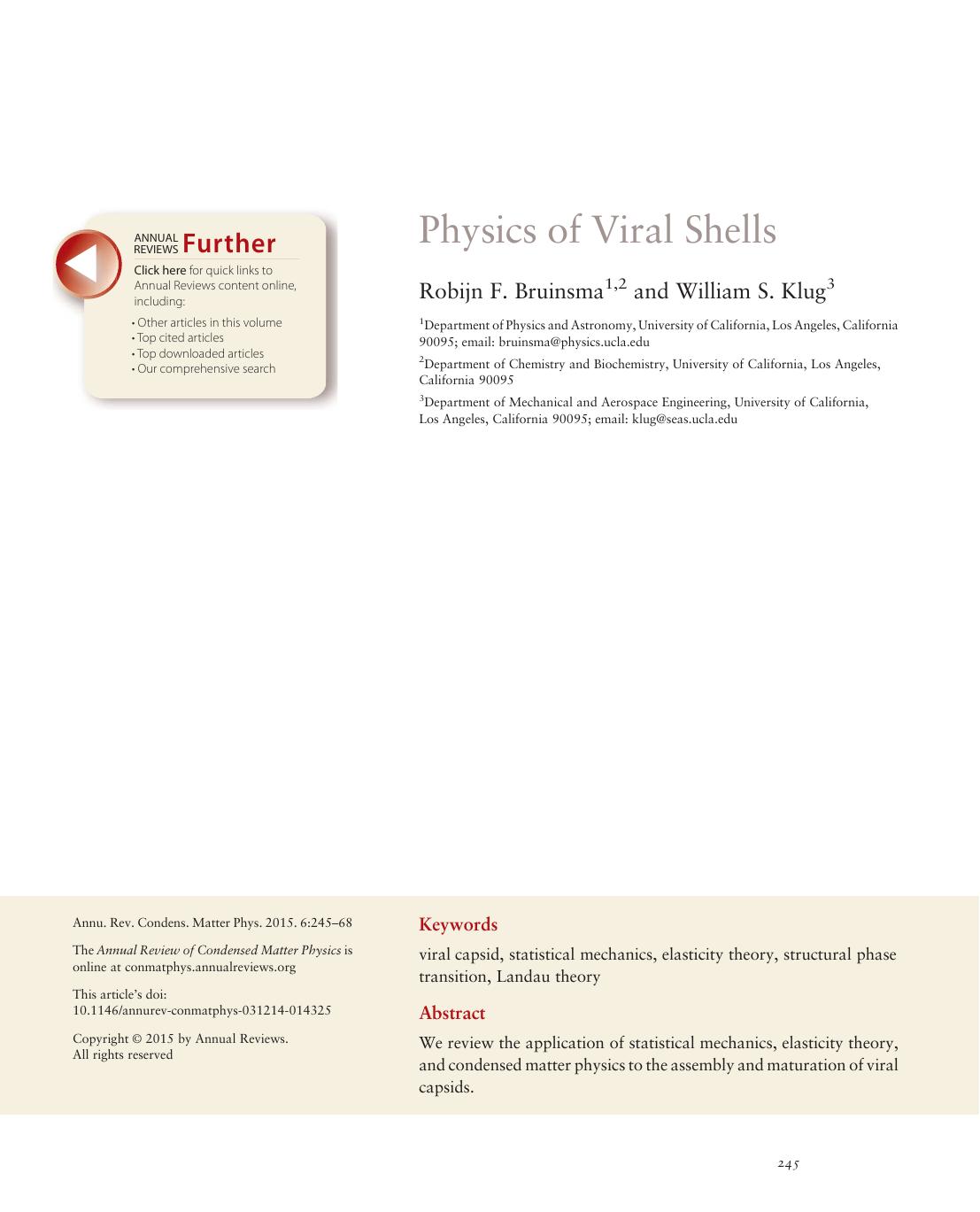 Physics of Viral Shells by Robijn F. Bruinsma and William S. Klug