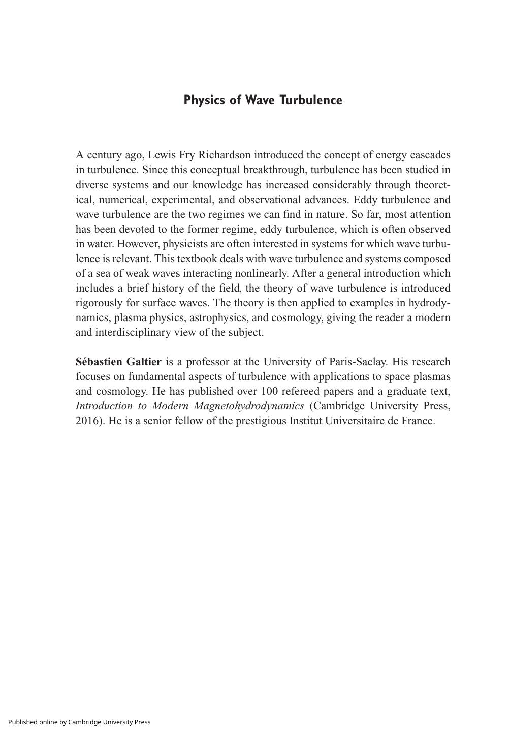 Physics of Wave Turbulence by Sebastien Galtier