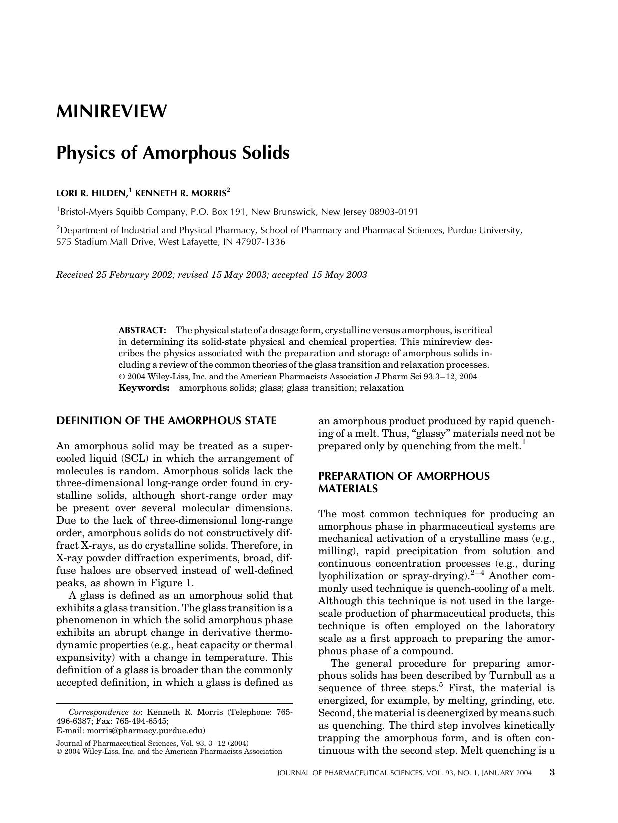 Physics of amorphous solids by Unknown