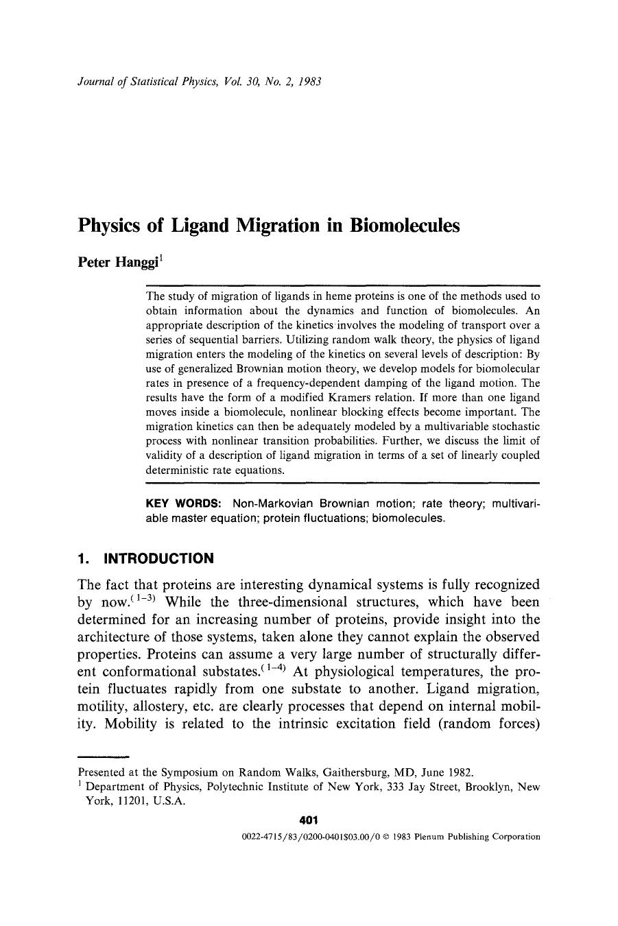 Physics of ligand migration in biomolecules by Unknown