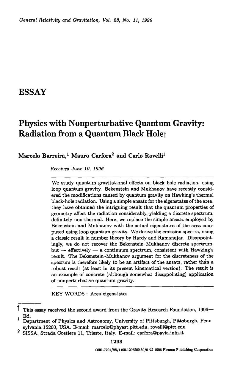 Physics with nonperturbative quantum gravity: Radiation from a quantum black hole by Unknown