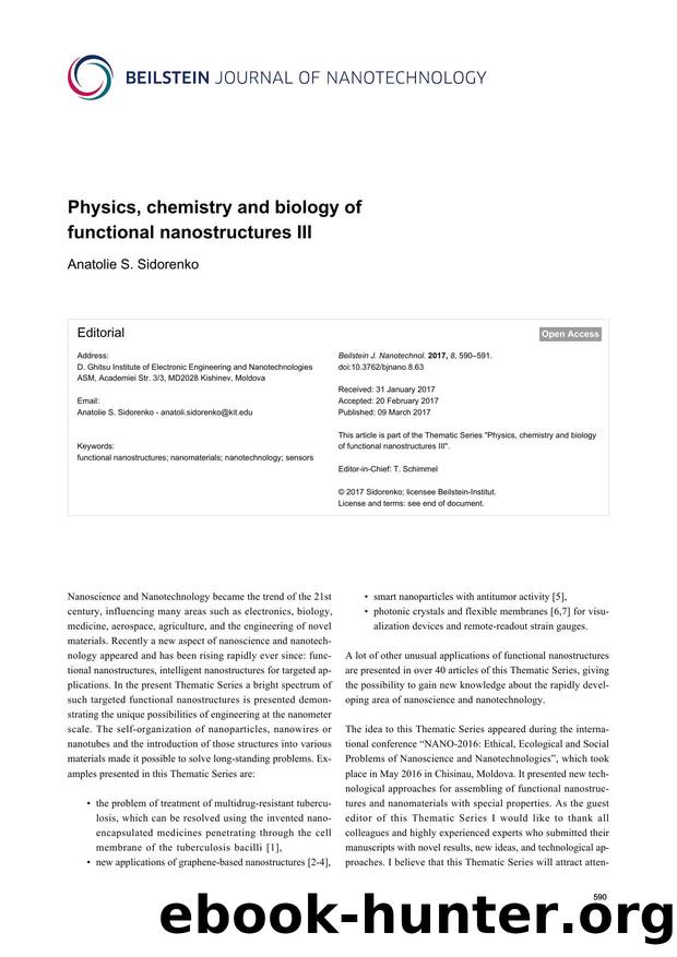 Physics, chemistry and biology of functional nanostructures III by Anatolie S. Sidorenko