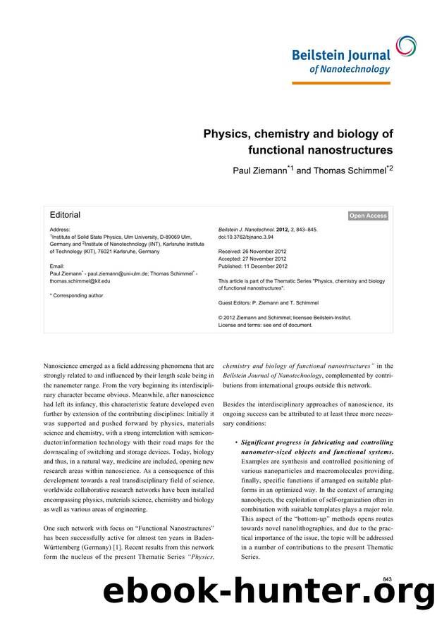 Physics, chemistry and biology of functional nanostructures by Paul Ziemann Thomas Schimmel