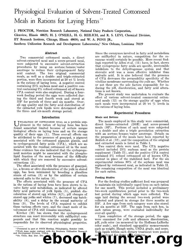 Physiological Evaluation of Solvent-Treated Cottonseed Meals in Rations for Laying Hens by Unknown