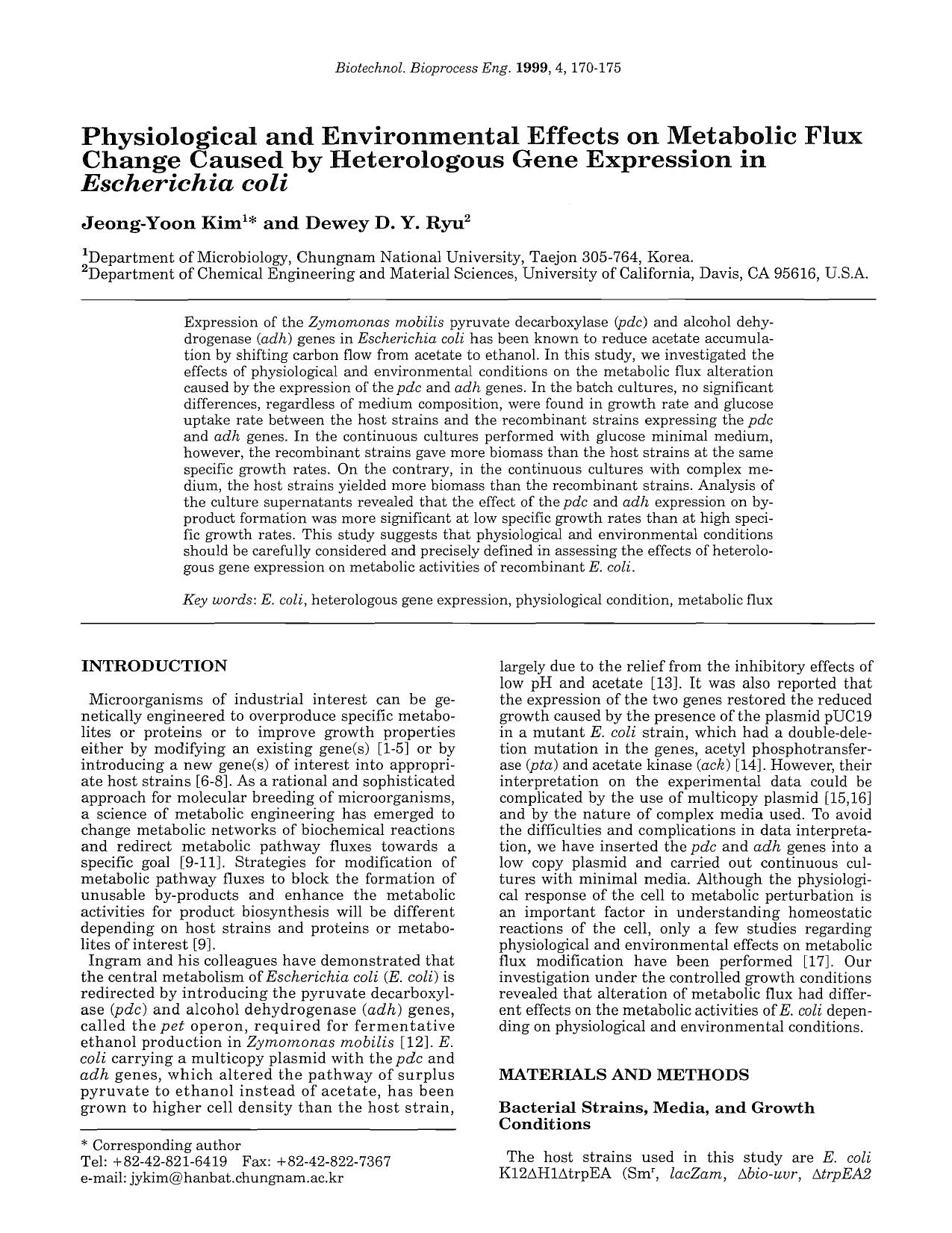 Physiological and environmental effects on metabolic flux change caused by heterologous gene expression in <Emphasis Type="Italic">Escherichia coli <Emphasis> by Unknown