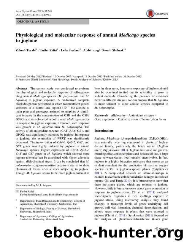 Physiological and molecular response of annual Medicago species to juglone by Zohreh Torabi & Fariba Rafiei & Leila Shabani & Abdolrazagh Danesh Shahraki