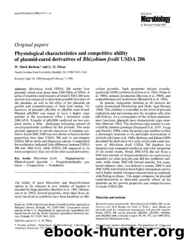 Physiological characteristics and competitive ability of plasmid-cured derivatives of <Emphasis Type="Italic">Rhizobium fredii<Emphasis> USDA 206 by Unknown