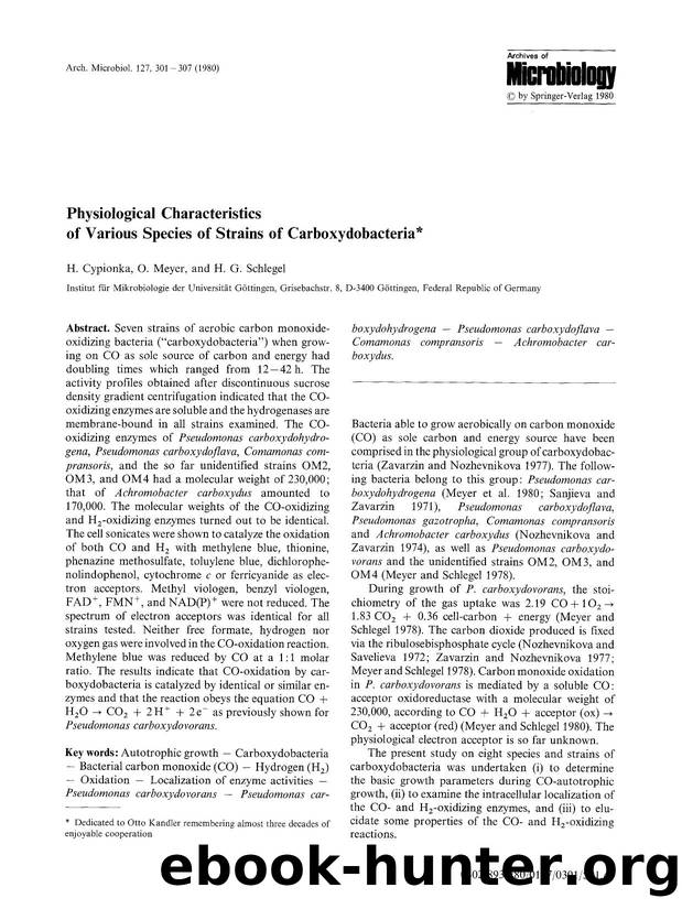 Physiological characteristics of various species of strains of carboxydobacteria by Unknown