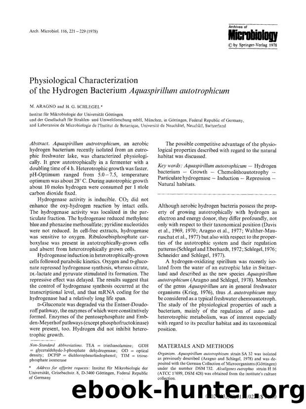 Physiological characterization of the hydrogen bacterium <Emphasis Type="Italic">Aquaspirillum autotrophicum<Emphasis> by Unknown