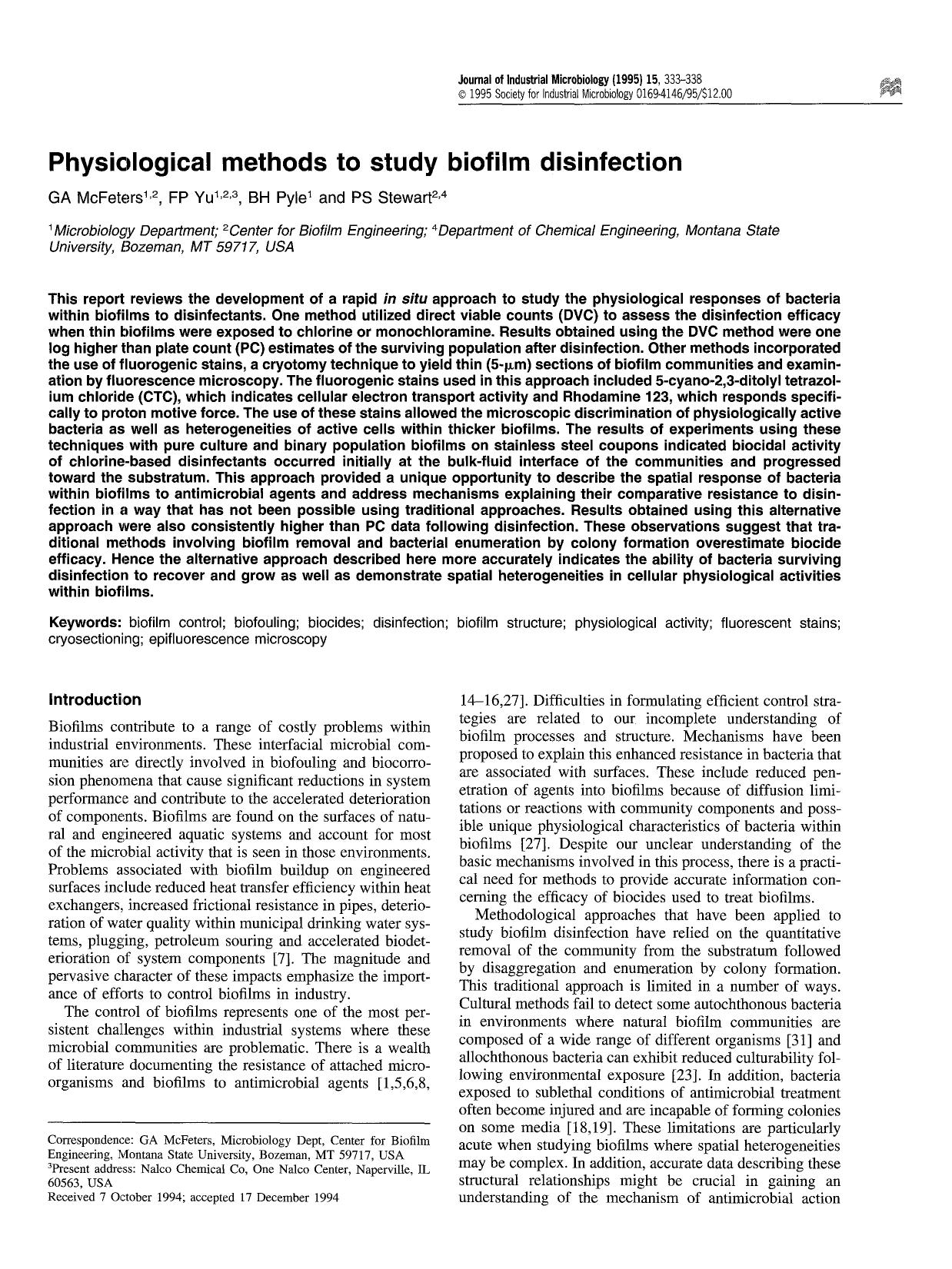 Physiological methods to study biofilm disinfection by Unknown
