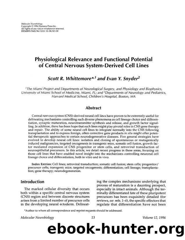 Physiological relevance and functional potential of central nervous system-derived cell lines by Unknown
