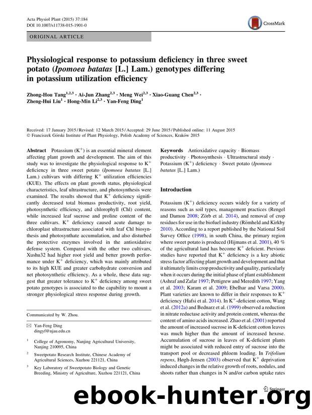 Physiological response to potassium deficiency in three sweet potato (Ipomoea batatas [L.] Lam.) genotypes differing in potassium utilization efficiency by unknow