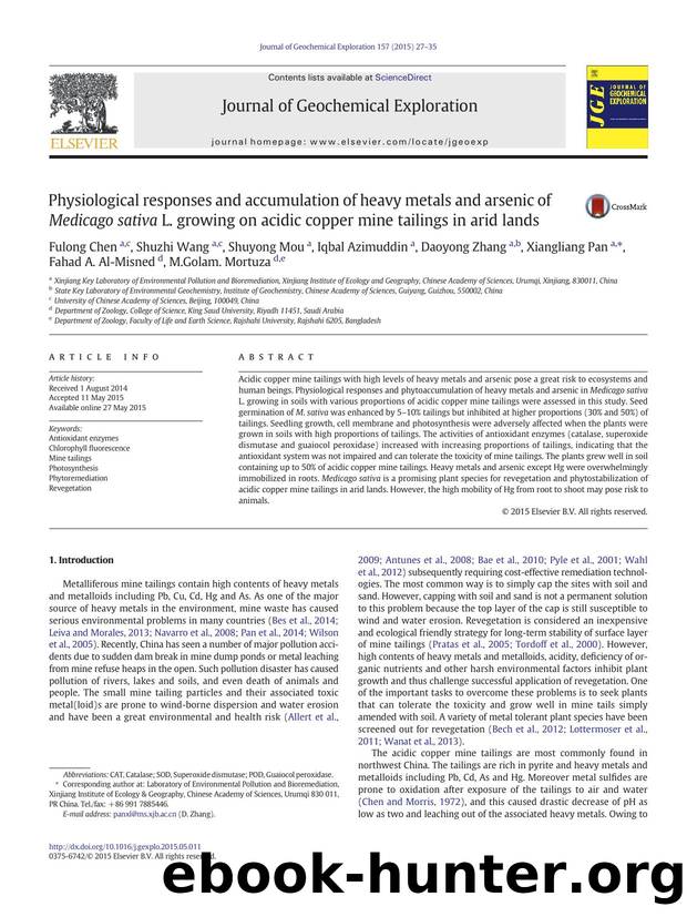 Physiological responses and accumulation of heavy metals and arsenic of Medicago sativa L. growing on acidic copper mine tailings in arid lands by unknow