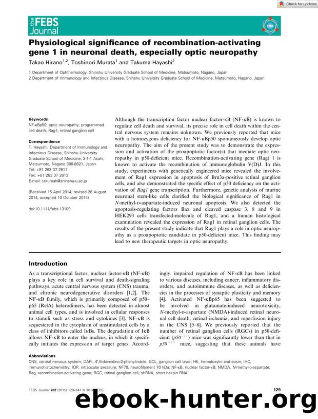 Physiological significance of recombinationâactivating gene 1 in neuronal death, especially optic neuropathy by Unknown